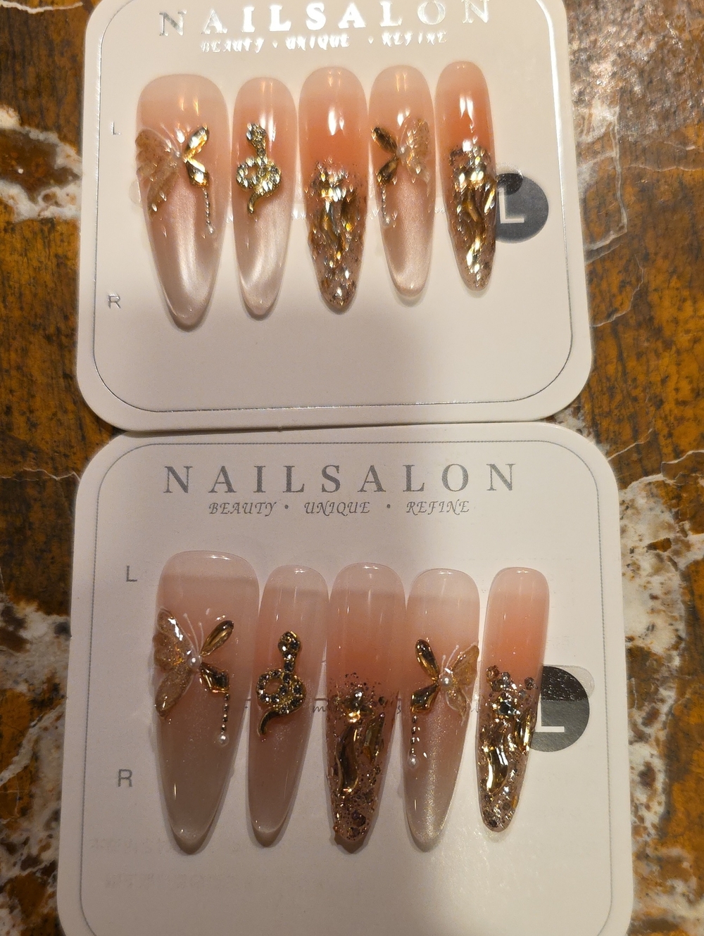 Nail Salon Pink Ombre Press-On Nail Set with Gold Accents Size Large